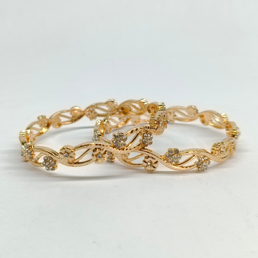 Delicate Gold-Tone Crystal Vine Bangles