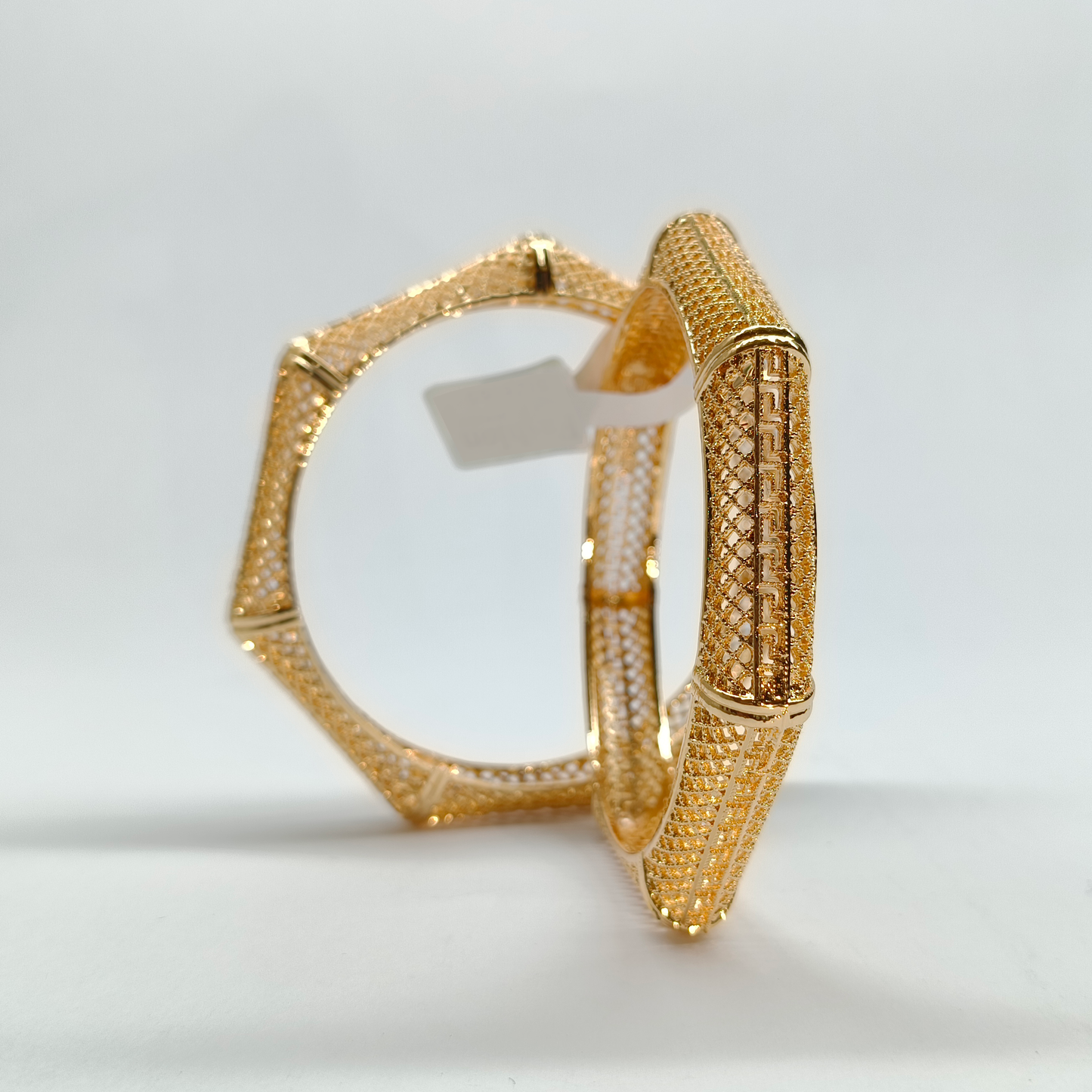Elegant Gold-Tone Geometric Lattice Bangles
