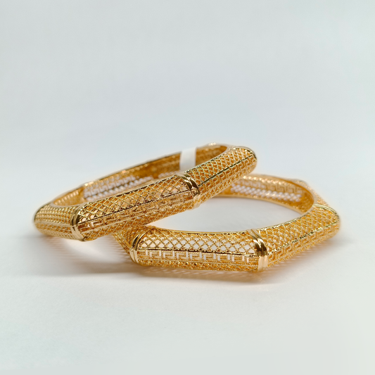 Elegant Gold-Tone Geometric Lattice Bangles
