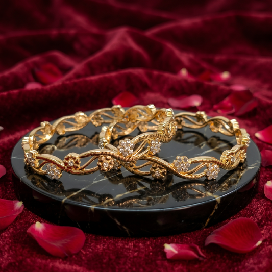 Delicate Gold-Tone Crystal Vine Bangles
