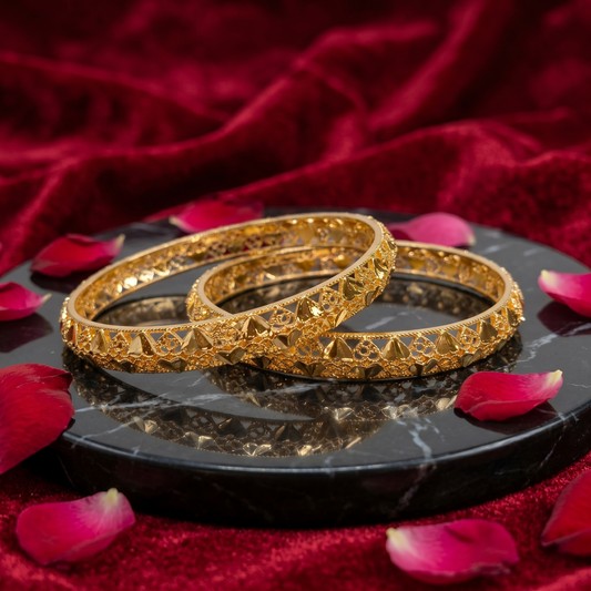 Delicate Gold-Tone Geometric Filigree Bangles