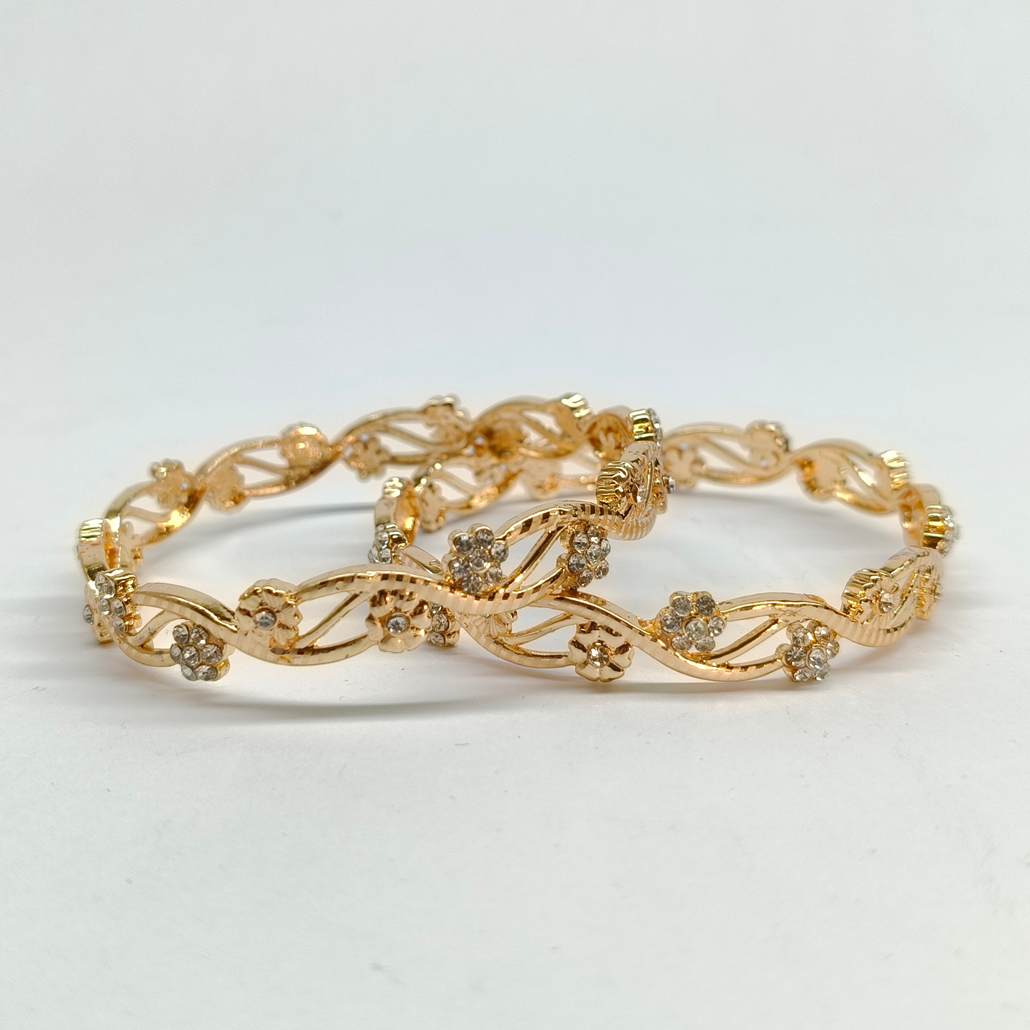 Delicate Gold-Tone Crystal Vine Bangles